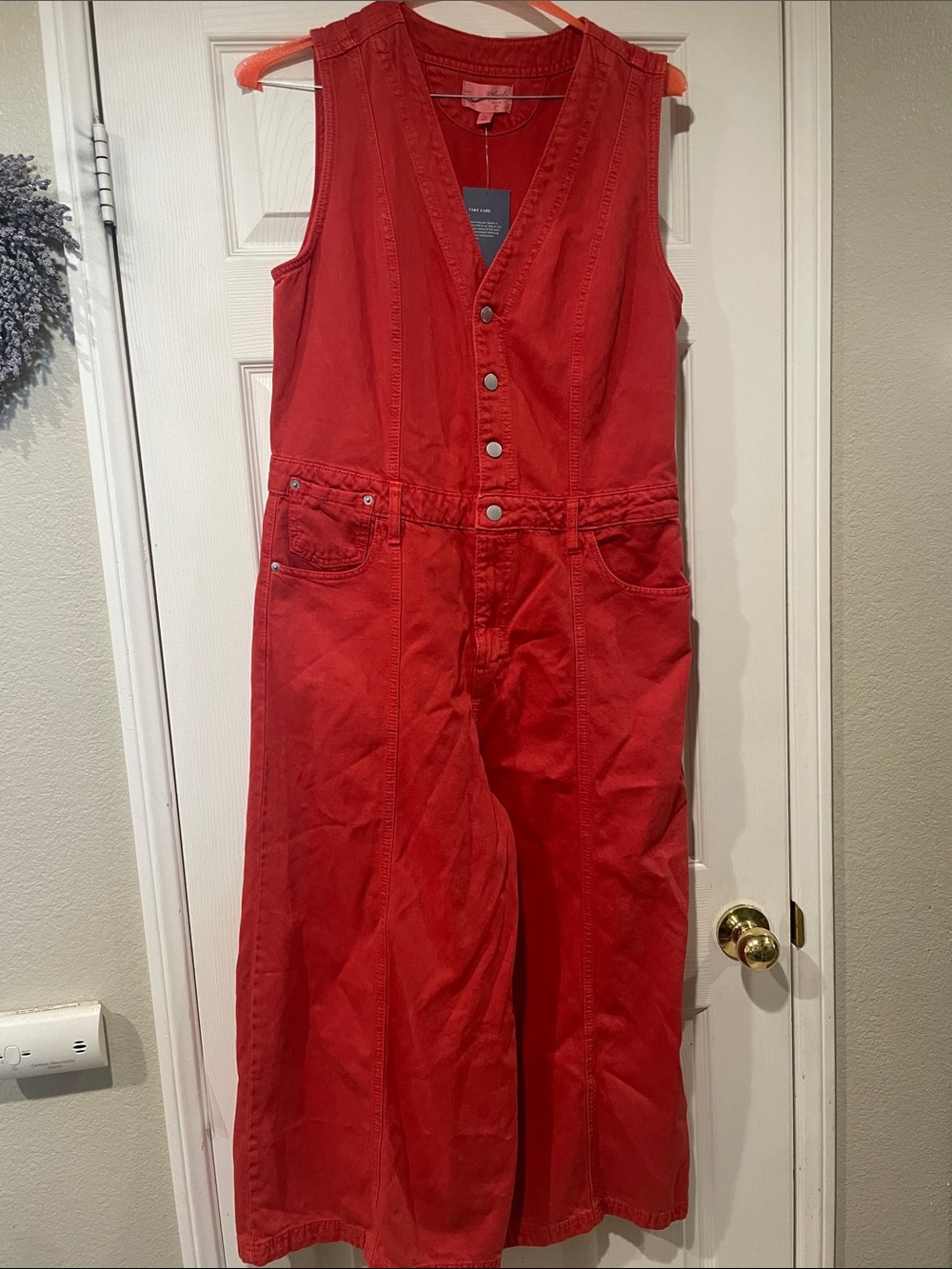 Universal Thread Red Sleeveless Wide-Leg Denim Overalls